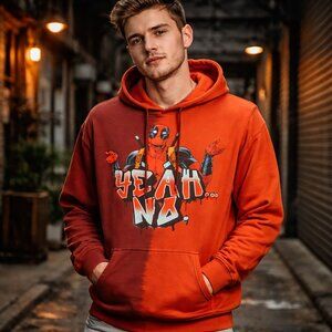 Marvel Deadpool “Yeah No” Two-Tone Hoodie Men’s L Pullover Graphic Pocket